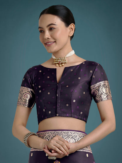 Monjolika Fashion Purple Charming Soft Banarasi Zari Woven Designer Satin Silk Saree With Lovely Blouse Piece