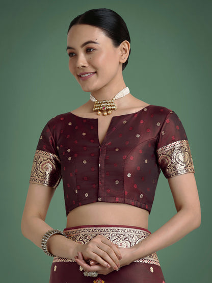 Monjolika Fashion Maroon Charming Soft Banarasi Zari Woven Designer Satin Silk Saree With Lovely Blouse Piece