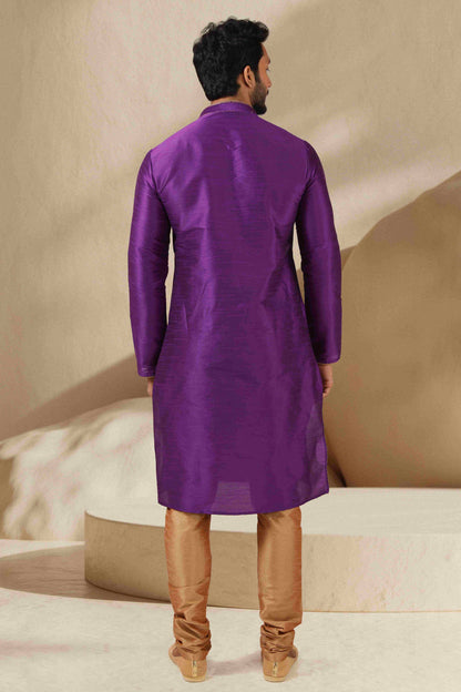 Raivat Ethnic Banarasi Art Silk Thread Work Kurta Pajama In Purple Colour