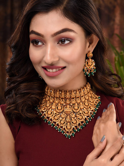 Saraf RS Jewellery Gold-Polished Stone-Studded Jewellery Set