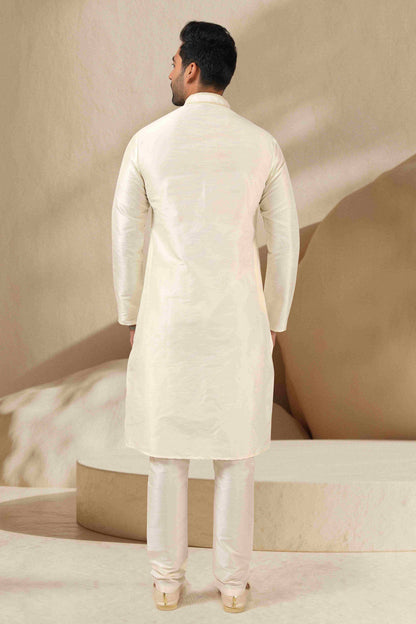 Raivat Ethnic Banarasi Art Silk Thread Work Kurta Pajama In Lemon Cream Colour