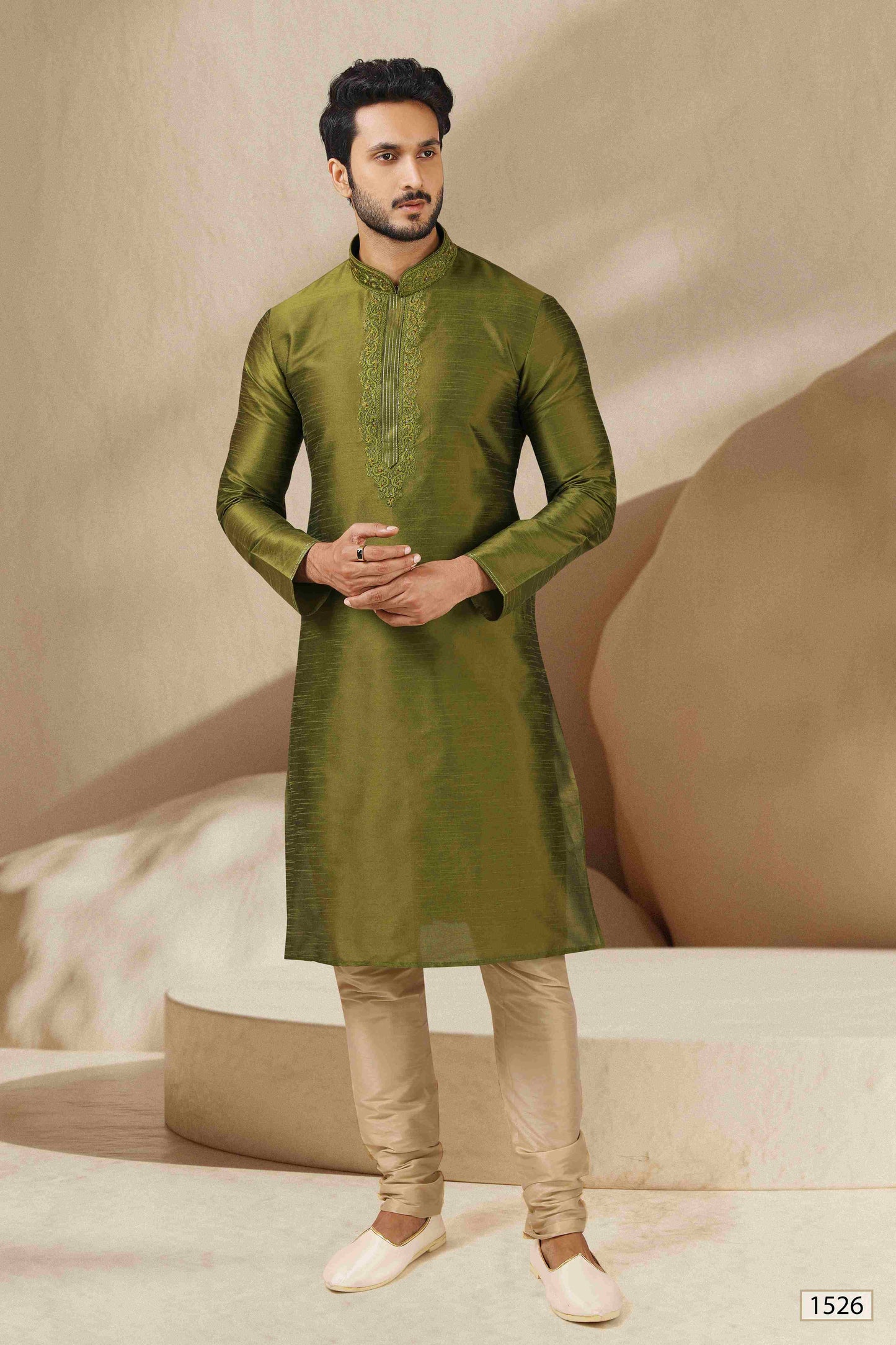 Raivat Ethnic Banarasi Art Silk Thread Work Kurta Pajama In Green Colour