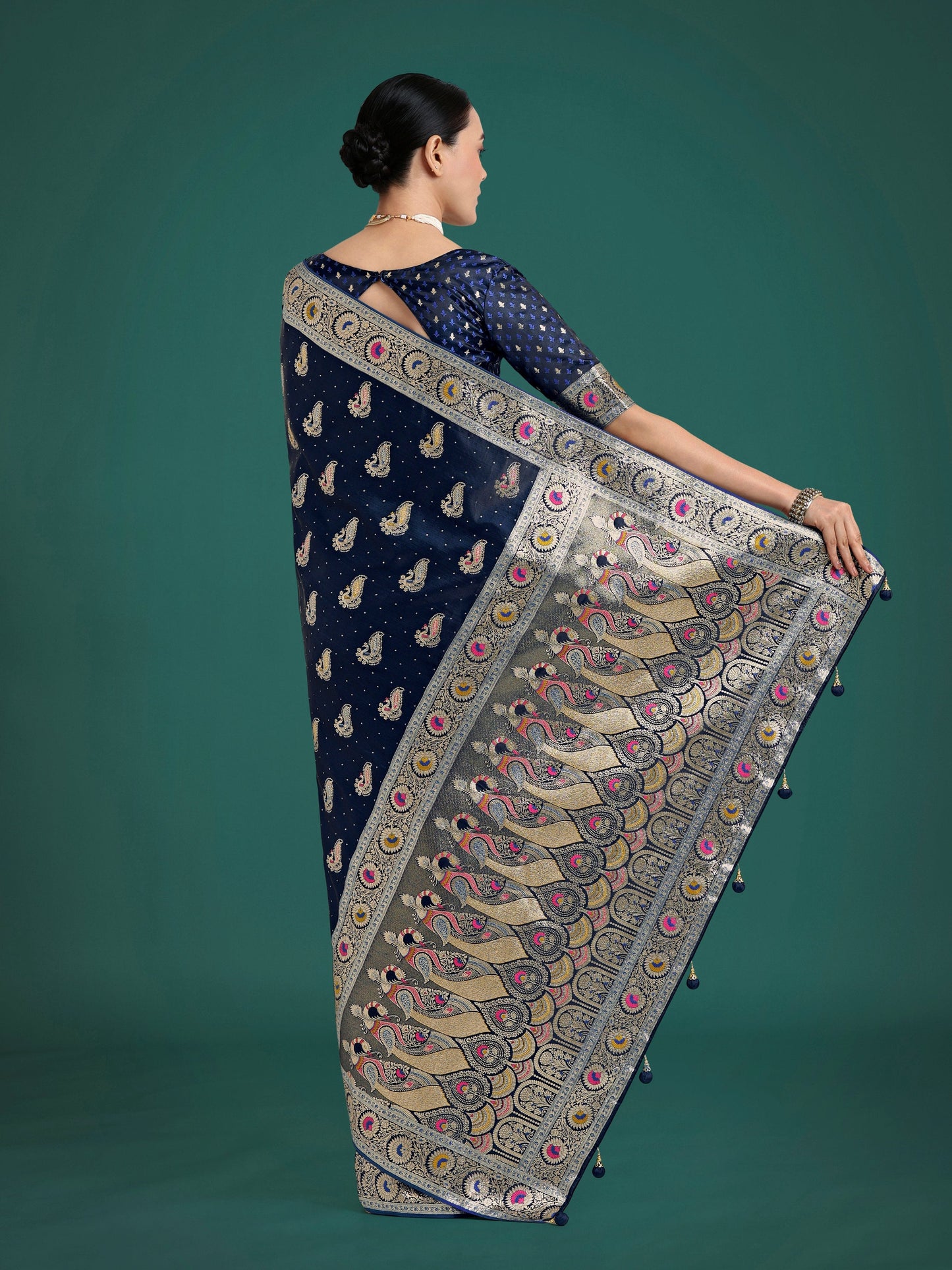 Monjolika Fashion Blue Color Festival Wear Banarasi Satin Silk Designer Zari Weaving Saree