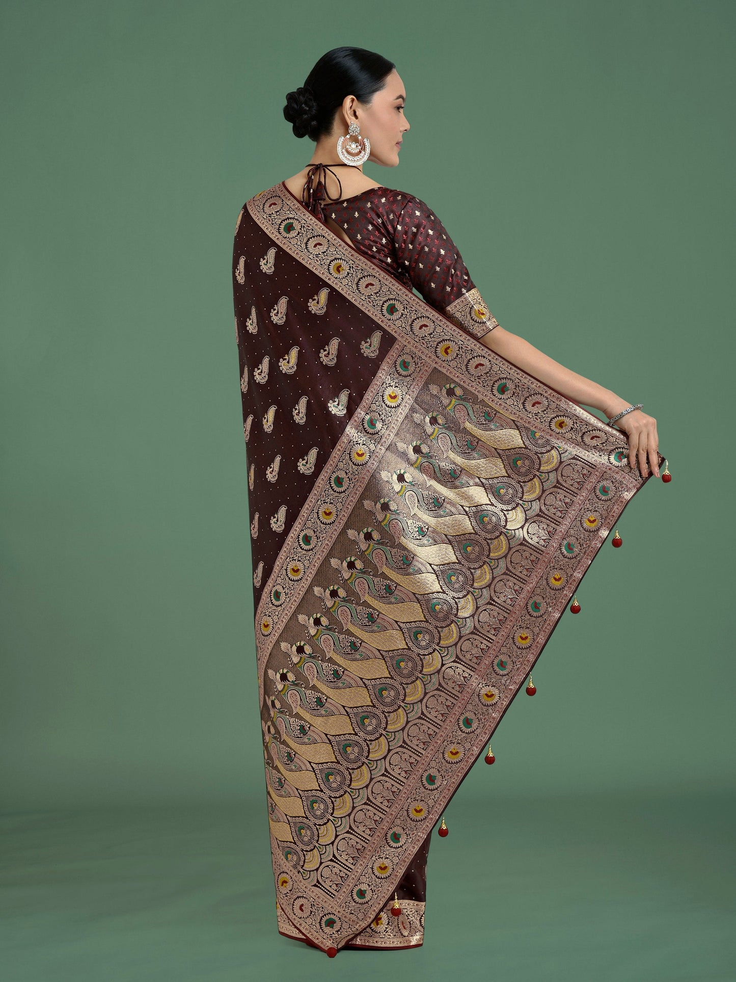 Monjolika Fashion Maroon Color Festival Wear Banarasi Satin Silk Designer Zari Weaving Saree
