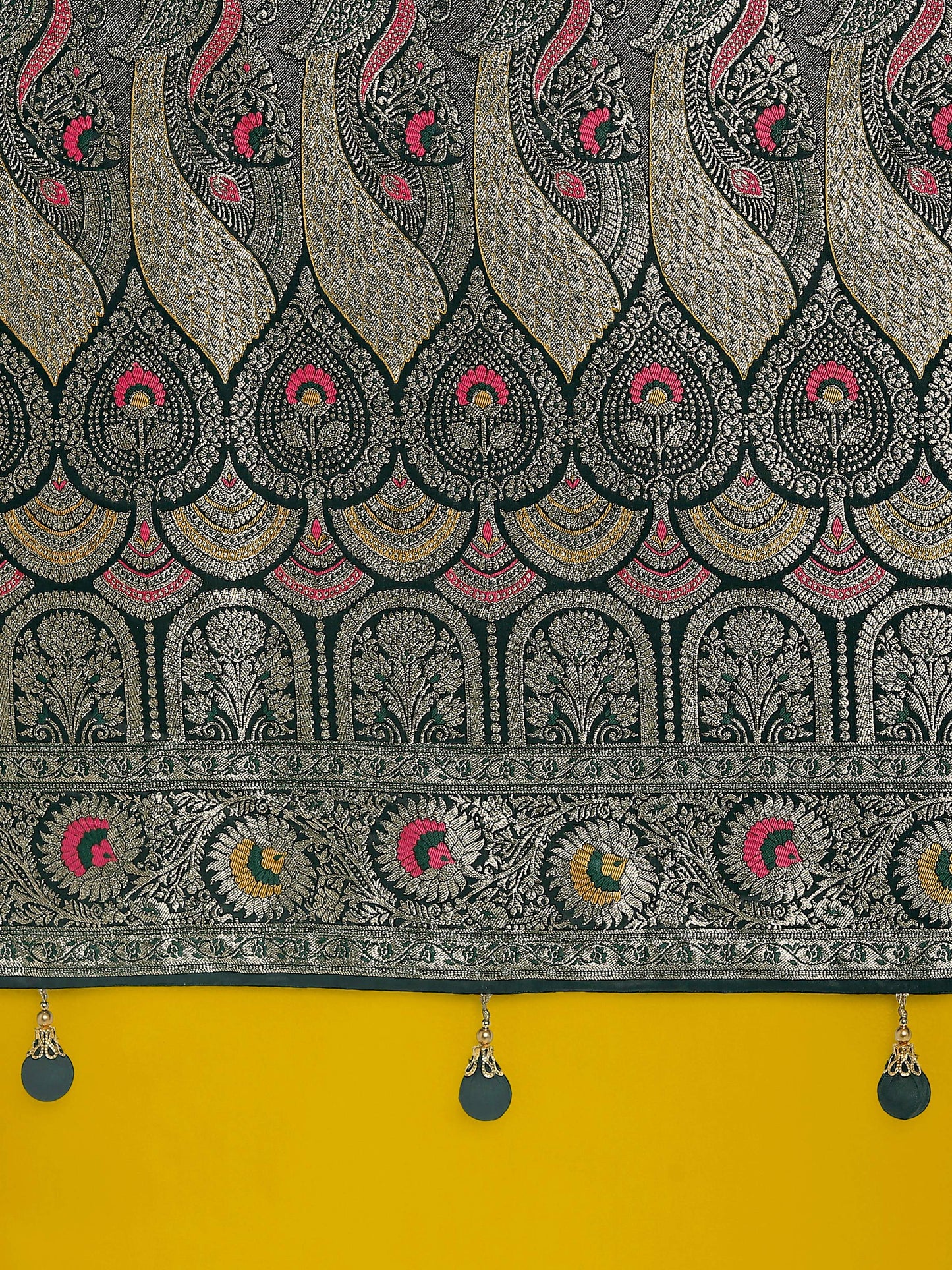 Monjolika Fashion Dark Green Color Festival Wear Banarasi Satin Silk Designer Zari Weaving Saree