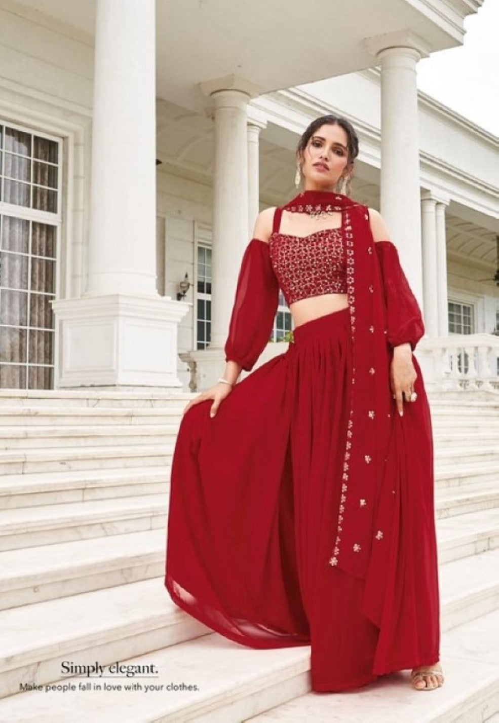 Anaita Red Georgette Lehenga Choli With Sequence & Thread Work