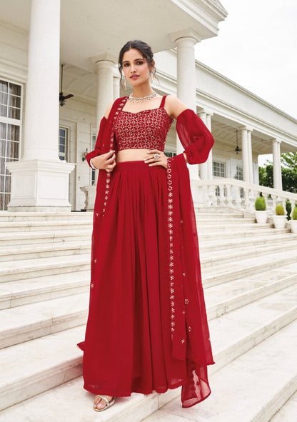 Anaita Red Georgette Lehenga Choli With Sequence & Thread Work