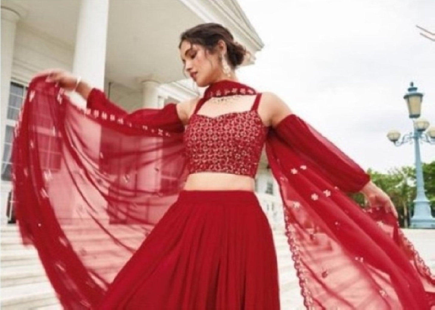Anaita Red Georgette Lehenga Choli With Sequence & Thread Work