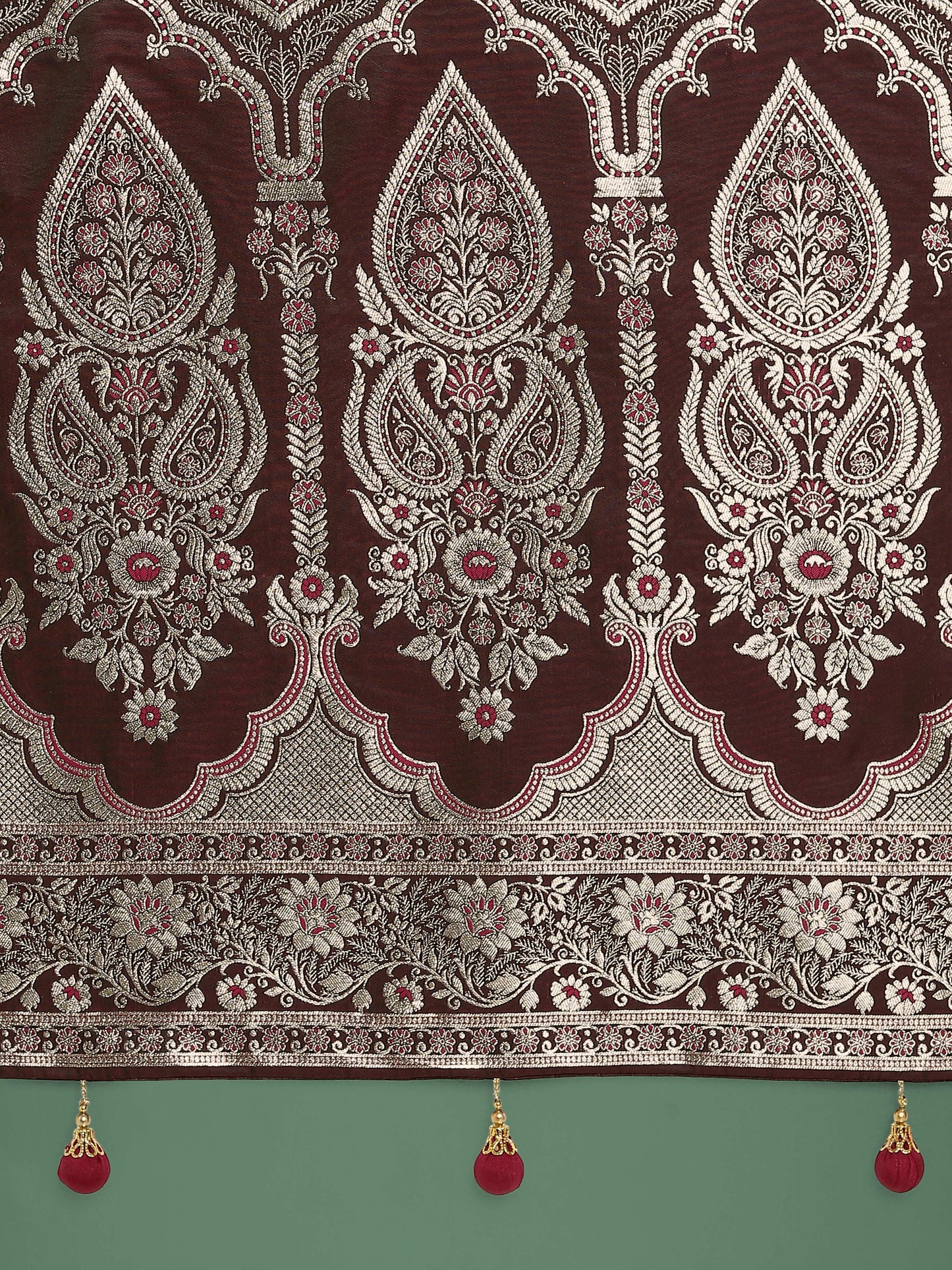 Monjolika Fashion Maroon Banarasi Satin Silk Saree with Intricate Zari Work with Rich Weaving Pattern