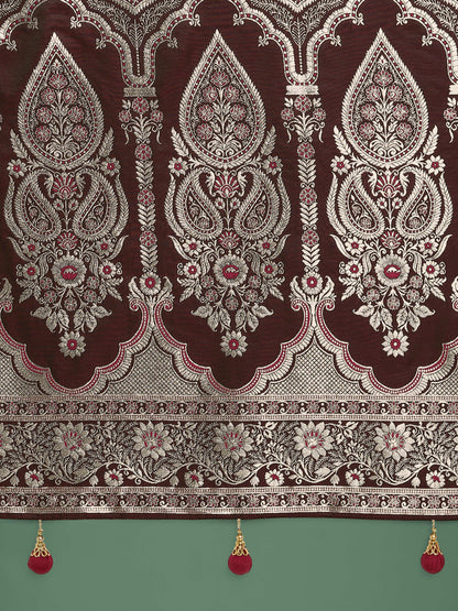 Monjolika Fashion Maroon Banarasi Satin Silk Saree with Intricate Zari Work with Rich Weaving Pattern