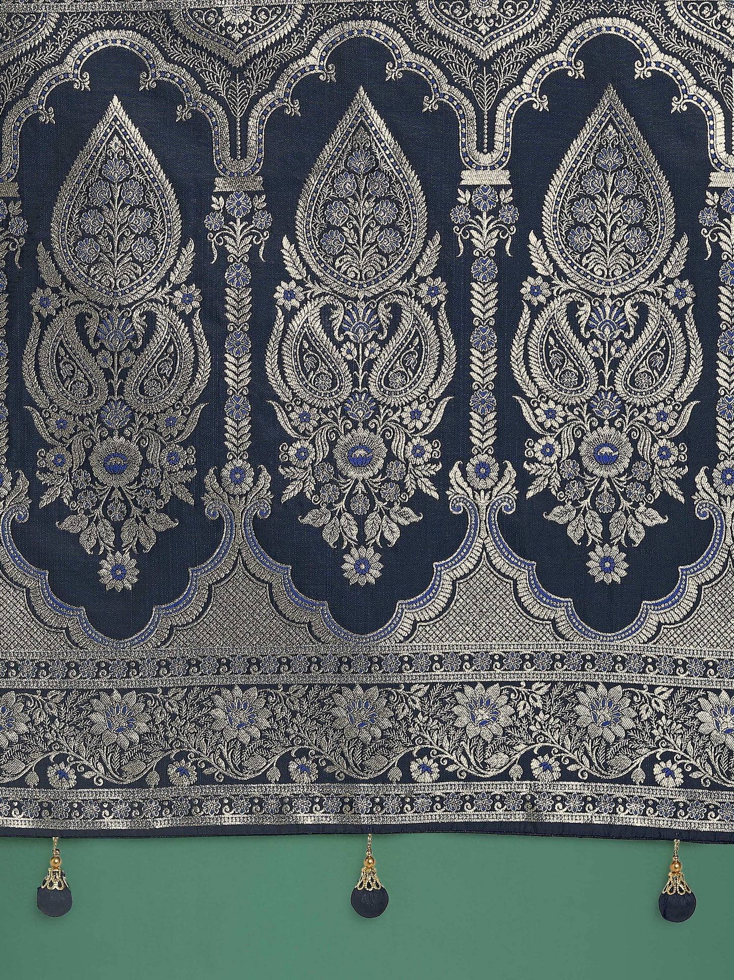 Monjolika Fashion Blue Banarasi Satin Silk Saree with Intricate Zari Work with Rich Weaving Pattern