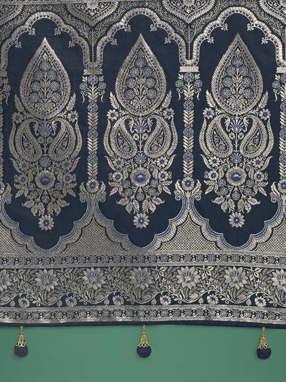 Monjolika Fashion Blue Banarasi Satin Silk Saree with Intricate Zari Work with Rich Weaving Pattern