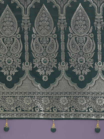 Monjolika Fashion Dark Green Banarasi Satin Silk Saree with Intricate Zari Work with Rich Weaving Pattern