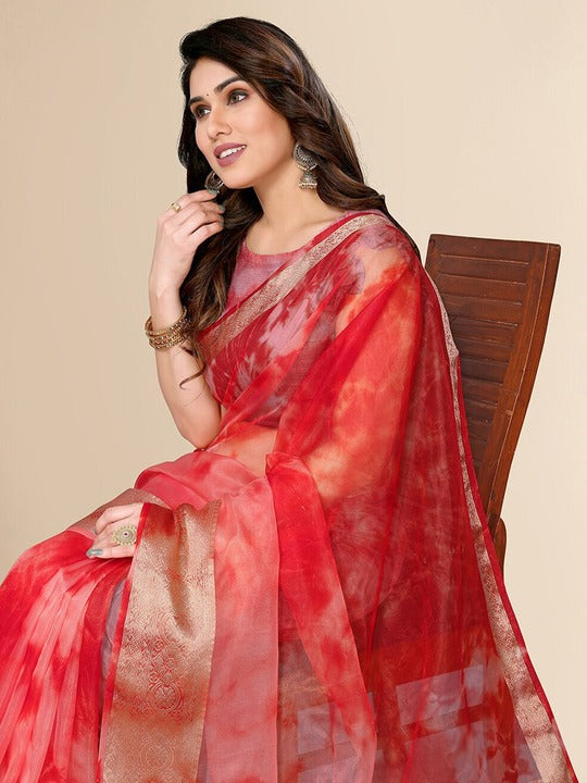 Fabmora Tie and Dye Dyed Zari Organza Saree
