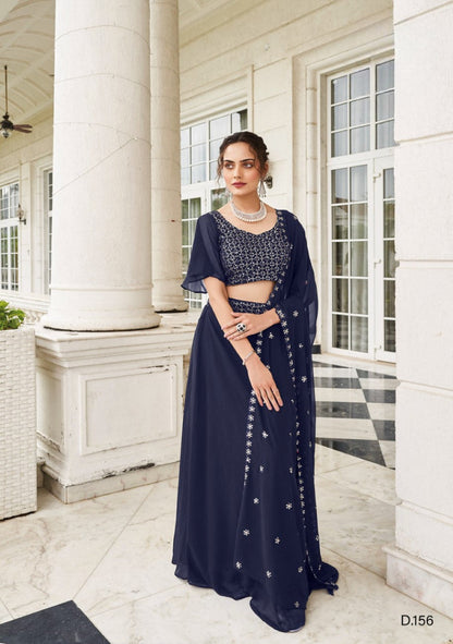 Anaita Navy Georgette Lehenga Choli With Sequence & Thread Work