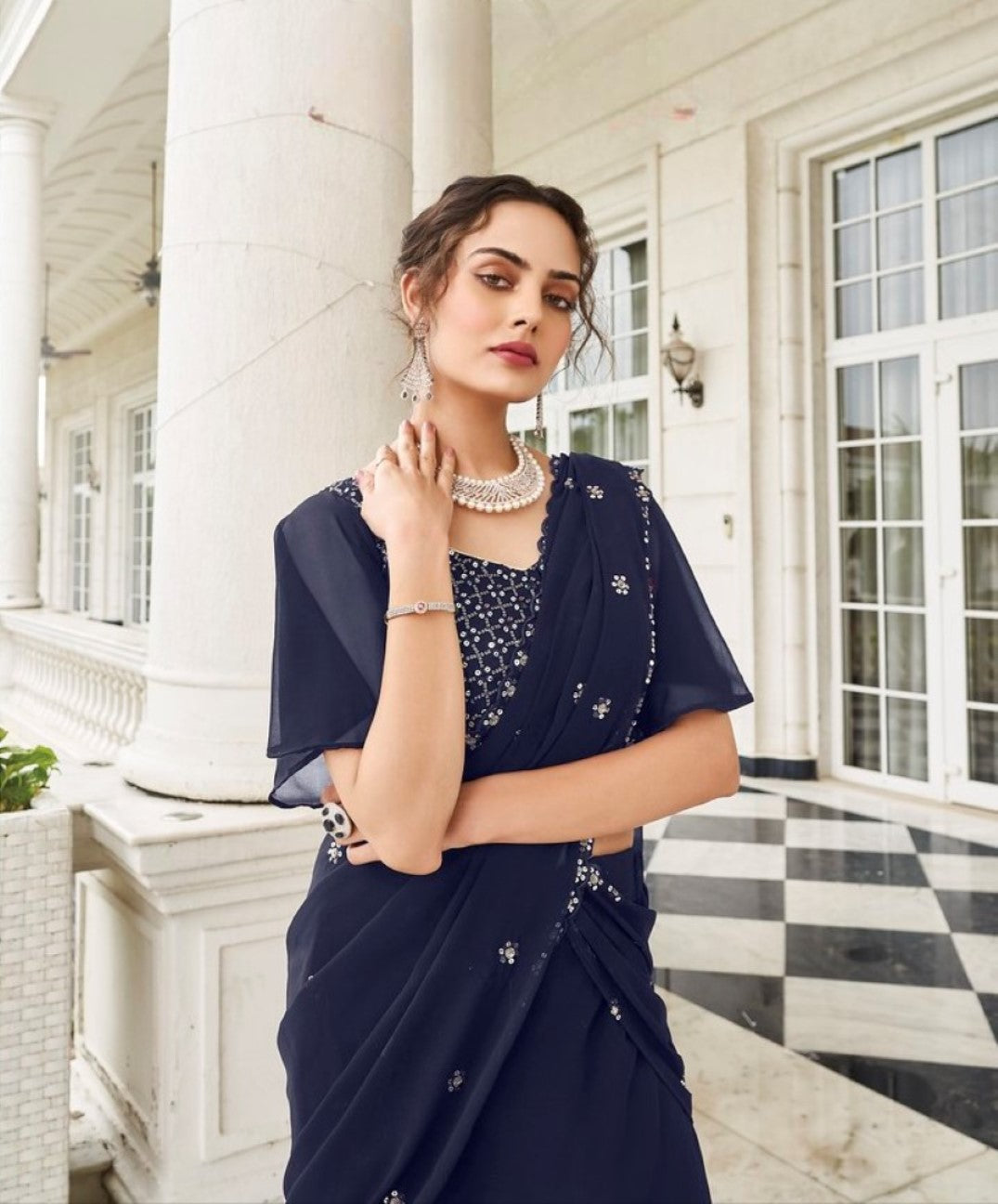 Anaita Navy Georgette Lehenga Choli With Sequence & Thread Work