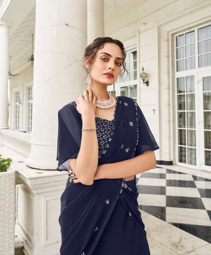 Anaita Navy Georgette Lehenga Choli With Sequence & Thread Work