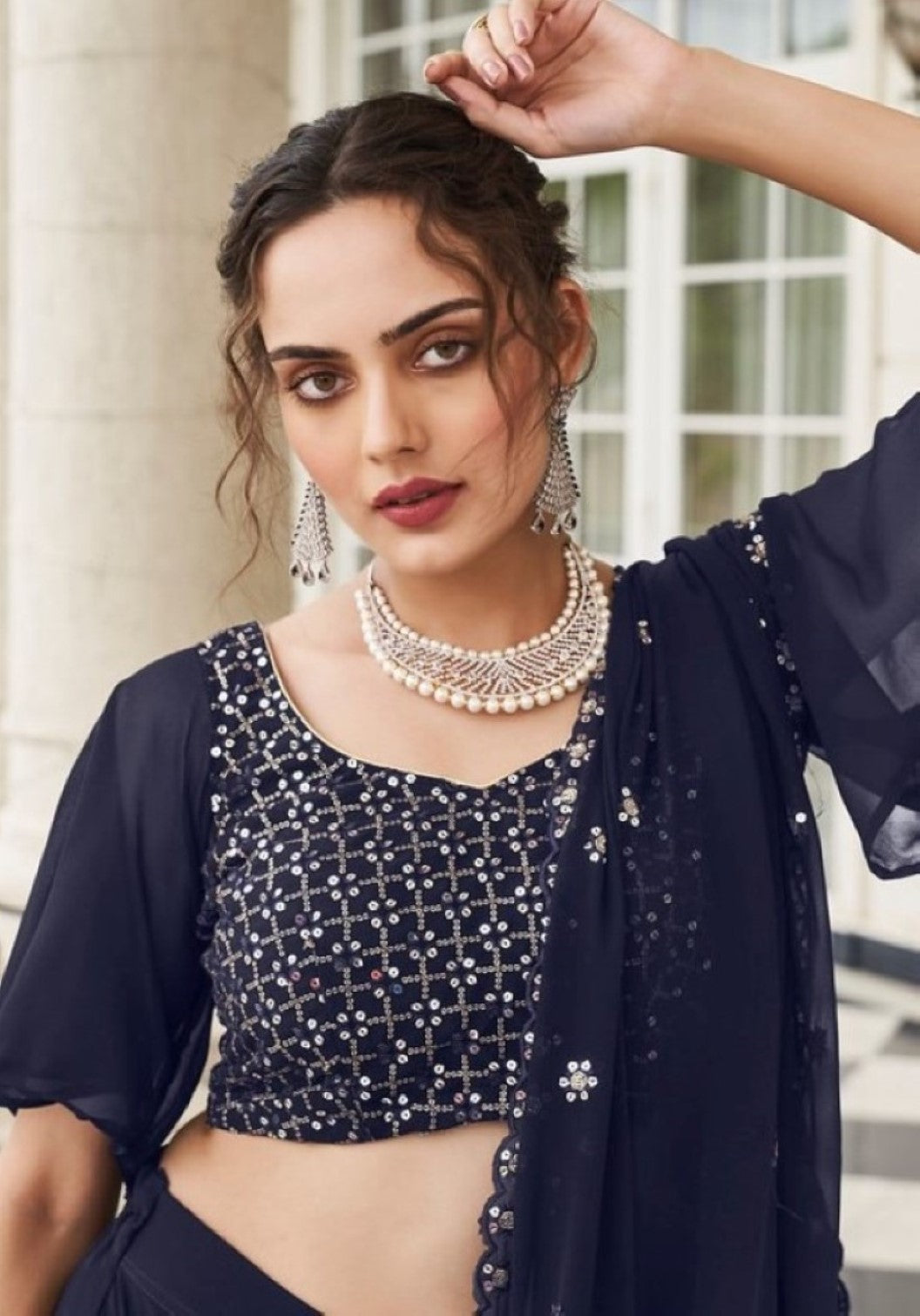 Anaita Navy Georgette Lehenga Choli With Sequence & Thread Work