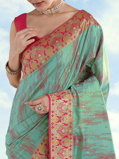 Monjolika Fashion Sky Blue Color Banarasi Tissue Silk Paithani Woven Saree