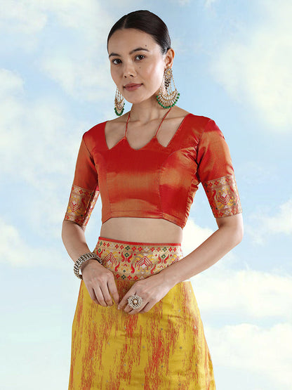 Monjolika Fashion Mustard Yellow Color Banarasi Tissue Silk Paithani Woven Saree