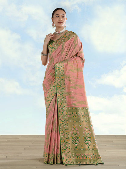 Monjolika Fashion Light Pink Color Banarasi Tissue Silk Paithani Woven Saree