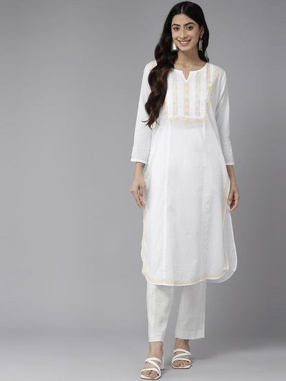 ADA Ethnic Motifs Embroidered Chikankari White Romance Kurta