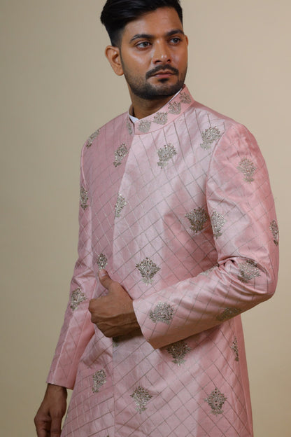 Light Coral Embroidered Designer Men's Sherwani by Hilo Design