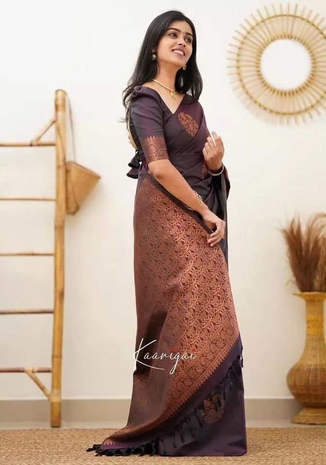 Soft Lichi Silk Rich Pallu Jacquard Work Saree With Blouse
