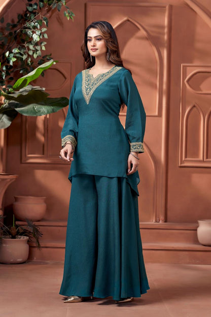 Anaita Teal Readymade Suit with Coding Work