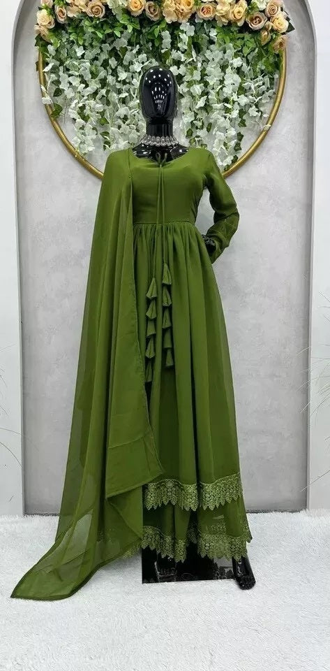 Traditional Classic Full Stitched Faux Georgette Long Anarkali Gown Dupatta