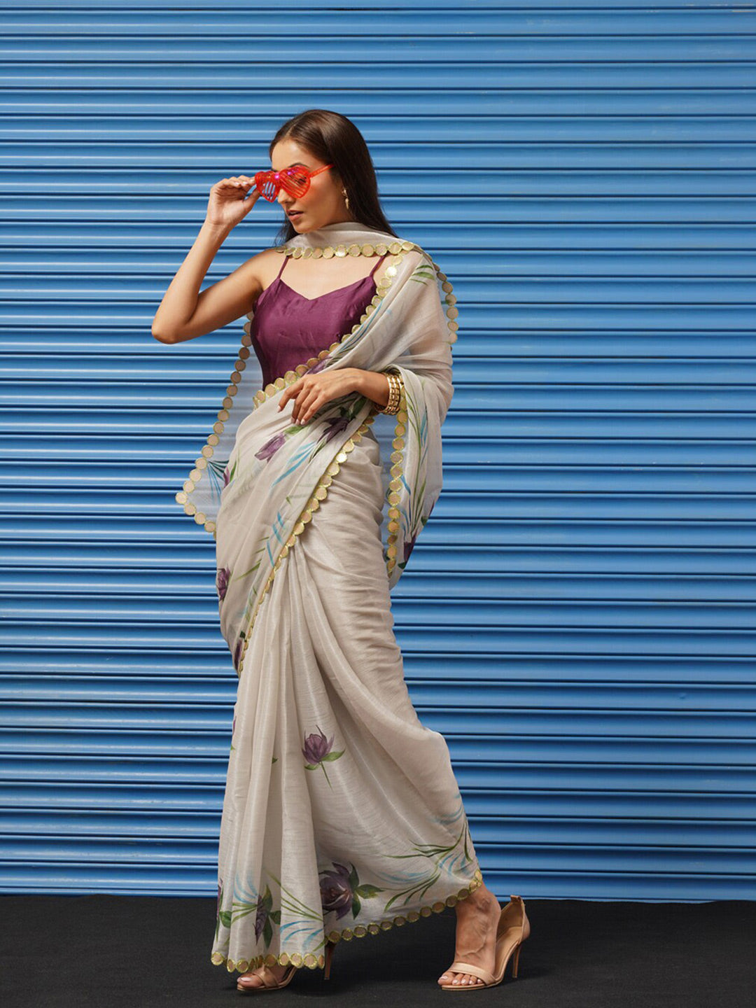 Tikhi Imli Floral Printed Poly Chiffon Saree