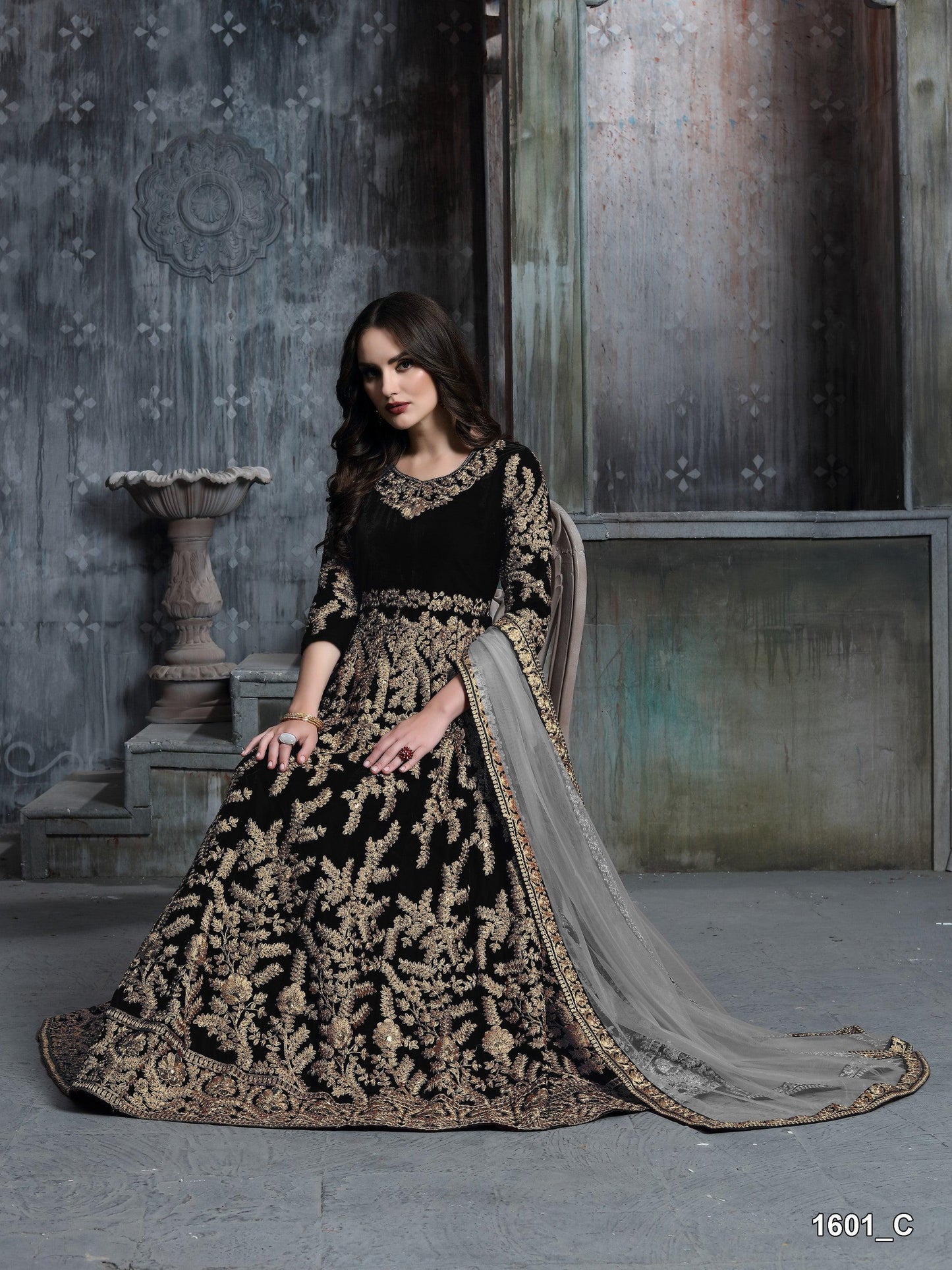 Anaita Black Embroidered Velvet Patiala Suit