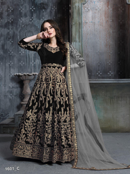 Anaita Black Embroidered Velvet Patiala Suit