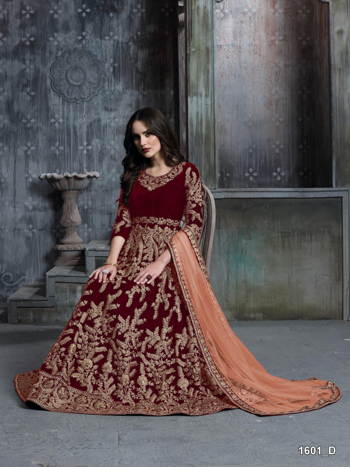 Anaita Maroon Embroidered Velvet Patiala Suit