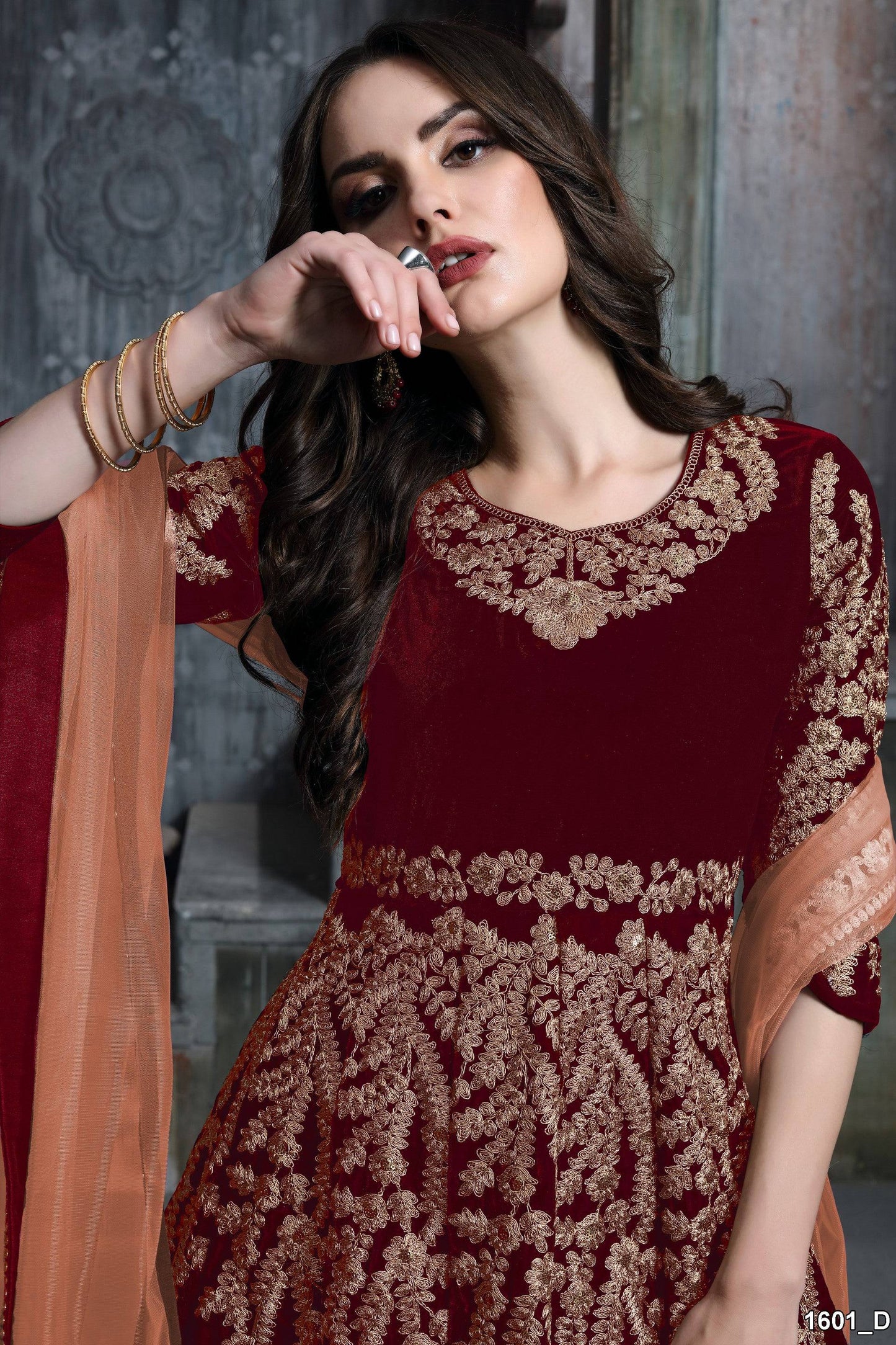 Anaita Maroon Embroidered Velvet Patiala Suit