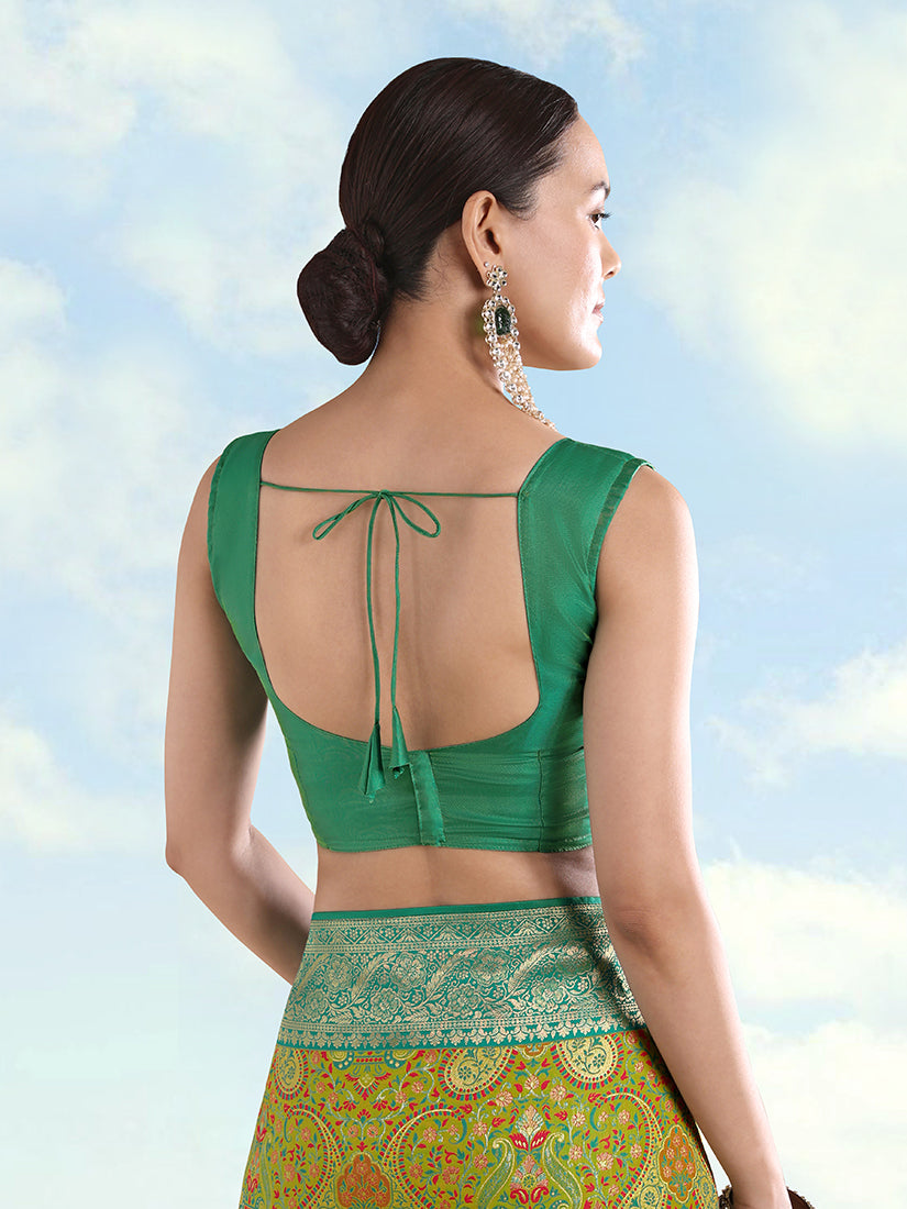 Monjolika Fashion Lemon Green Banarasi Silk Saree With Traditional Paisley Weaves