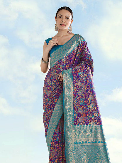 Monjolika Fashion Purple Banarasi Silk Saree With Traditional Paisley Weaves