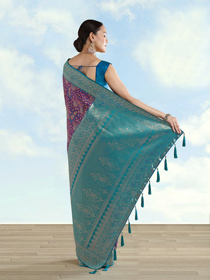Monjolika Fashion Purple Banarasi Silk Saree With Traditional Paisley Weaves