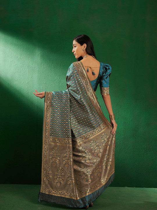 Sangria Ethnic Motifs Woven Design Banarasi Silk Saree