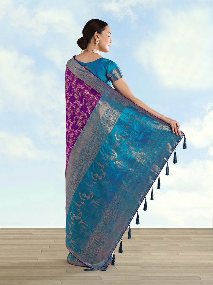 Monjolika Fashion Purple Banarasi Silk Saree With Zari Woven Design