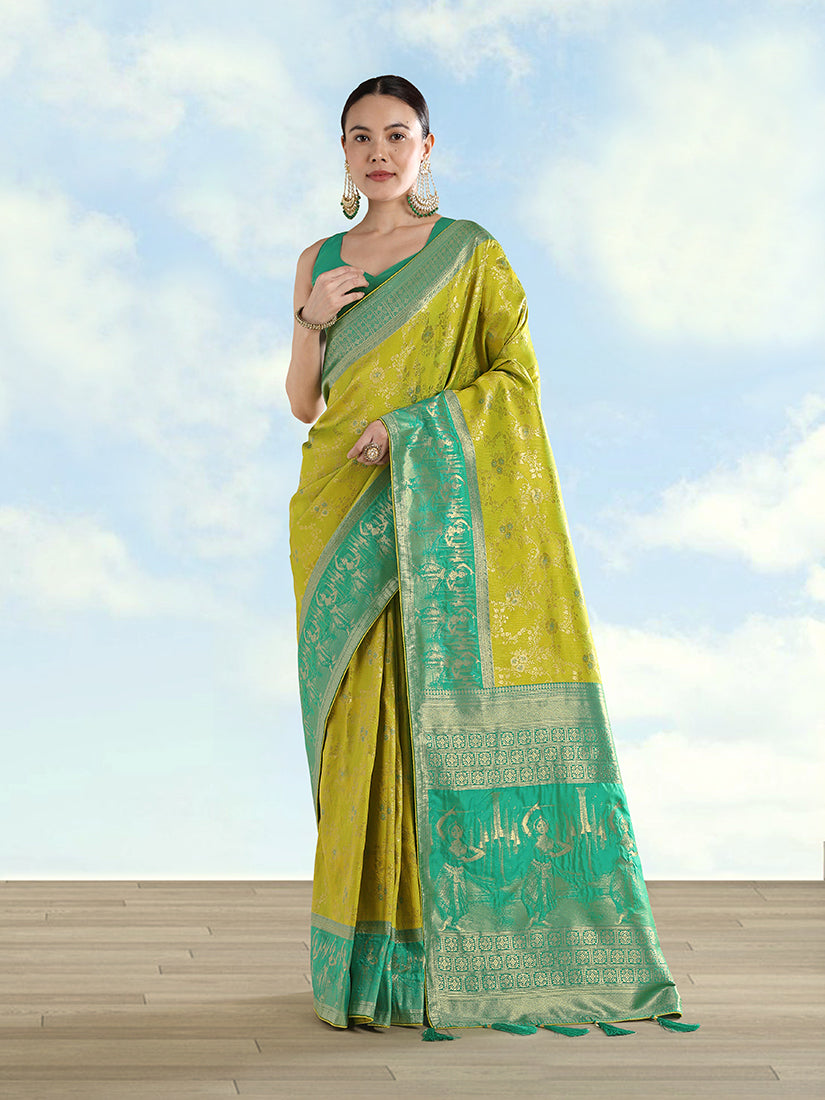 Monjolika Fashion Pear Banarasi Silk Saree With Zari Woven Design