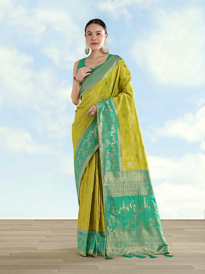 Monjolika Fashion Pear Banarasi Silk Saree With Zari Woven Design