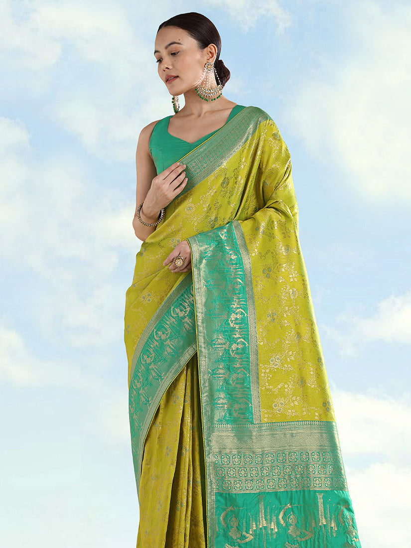 Monjolika Fashion Pear Banarasi Silk Saree With Zari Woven Design