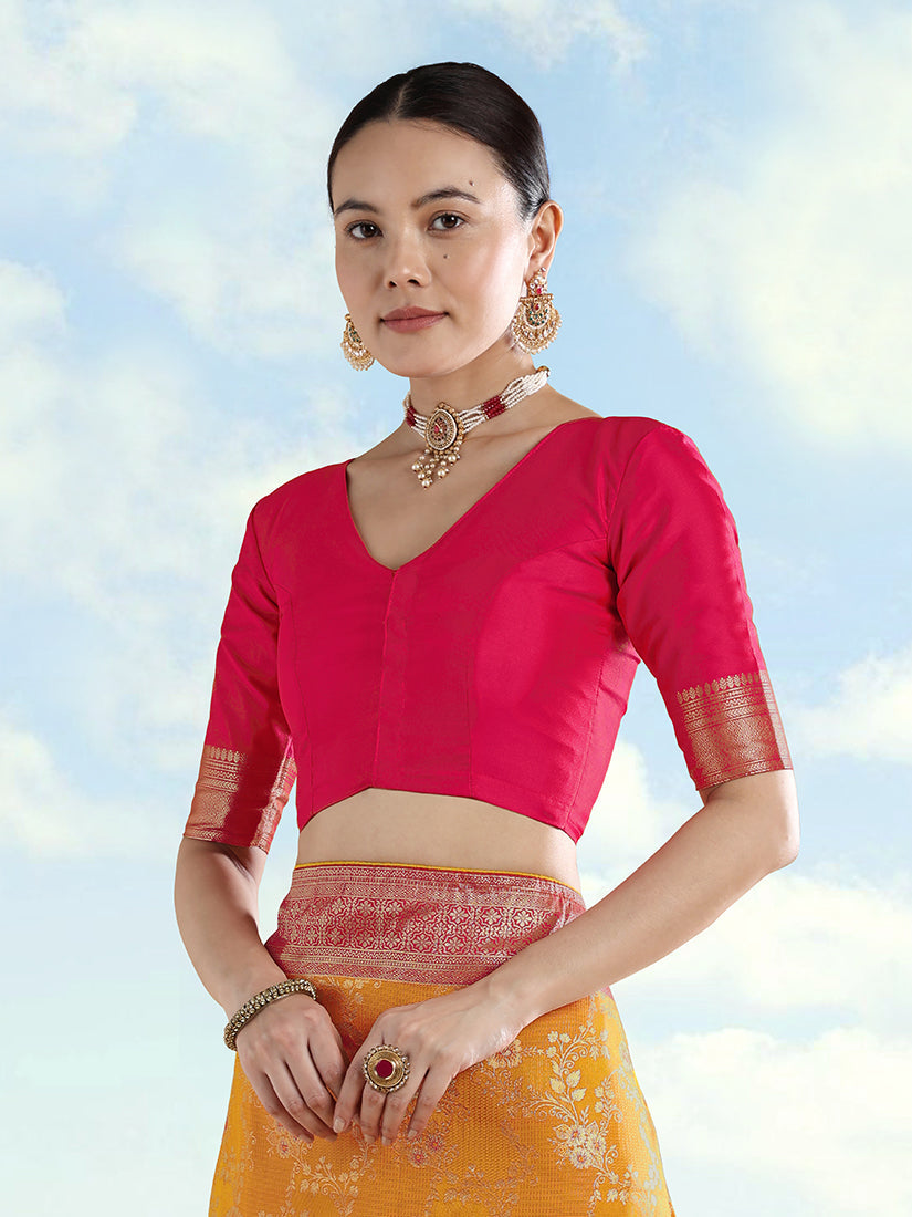 Monjolika Fashion Orange Banarasi Silk Saree With Zari Woven Design