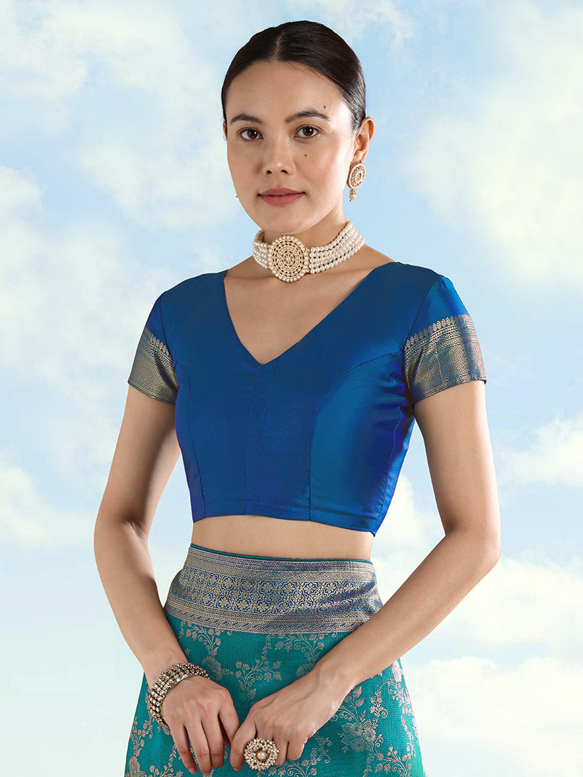 Monjolika Fashion Turquoise Banarasi Silk Saree With Zari Woven Design