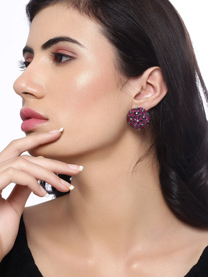 Shoshaa Maroon & Gunmetal-Toned Circular Studs