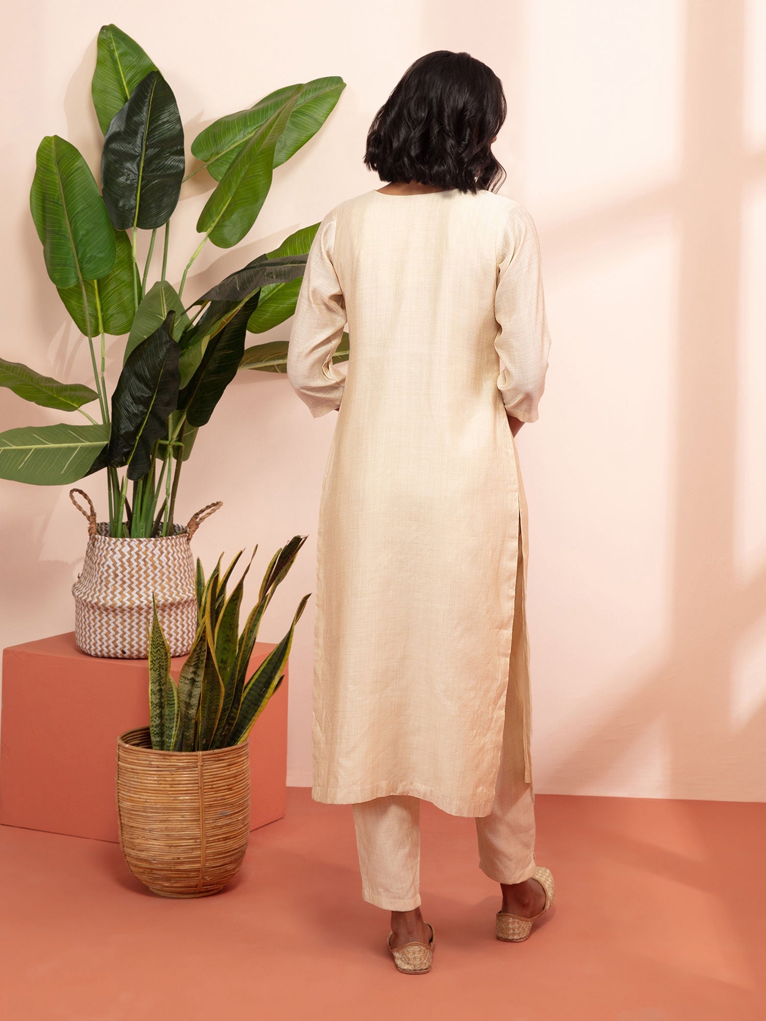 Likha Shaan-e-Avadh Beige Zardosi Work Kurta, Pant & Dupatta LIKSKD121 (Set of 3) - L