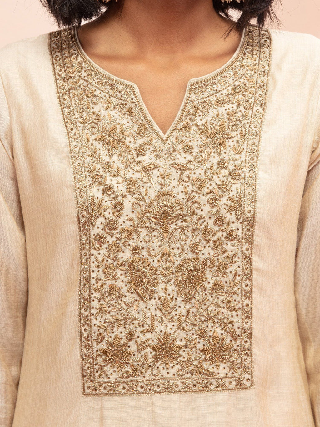 Likha Shaan-e-Avadh Beige Zardosi Work Kurta, Pant & Dupatta LIKSKD121 (Set of 3) - L