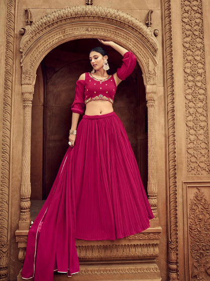 Anaita Magenta Georgette Lehenga Choli With Hand Work