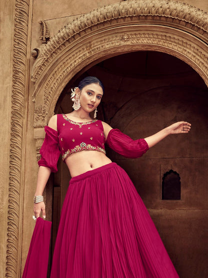 Anaita Magenta Georgette Lehenga Choli With Hand Work